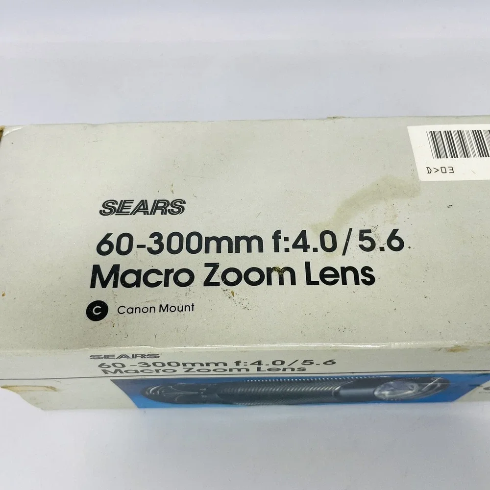 Sears Macro Zoom 60-300mm f/4.0-5.6 Lens with Caps/ Canon Mount in Box